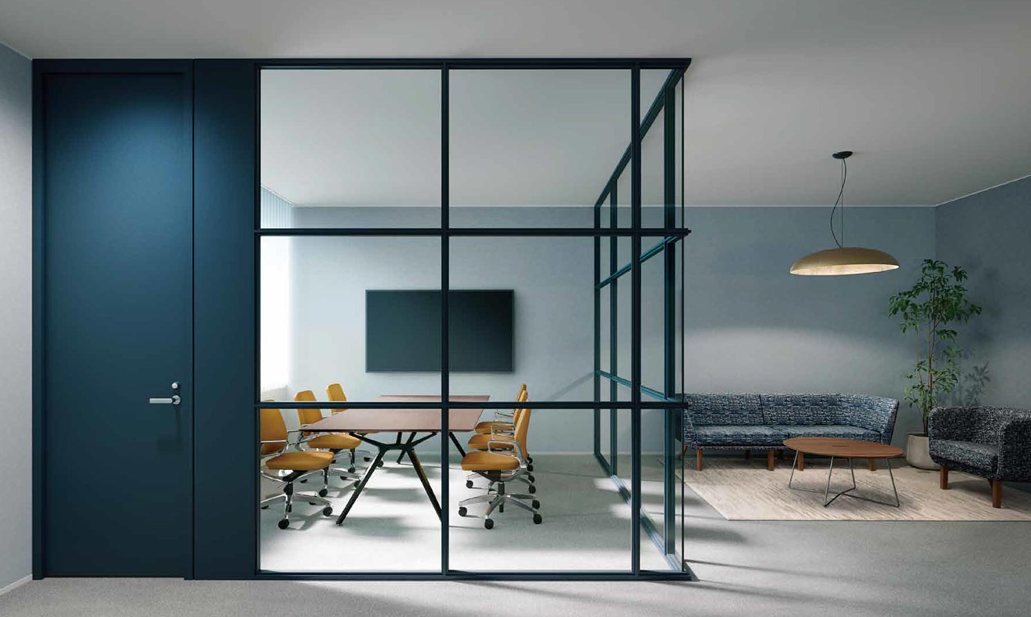 Partition Office design based on dark blue