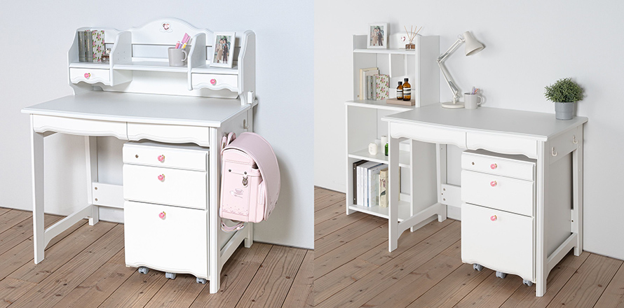 From left: Jewel Cute Basic Desk, Jewel Cute Unit Desk