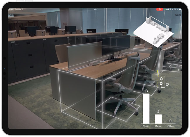 Digital twin construction using spatial scanning