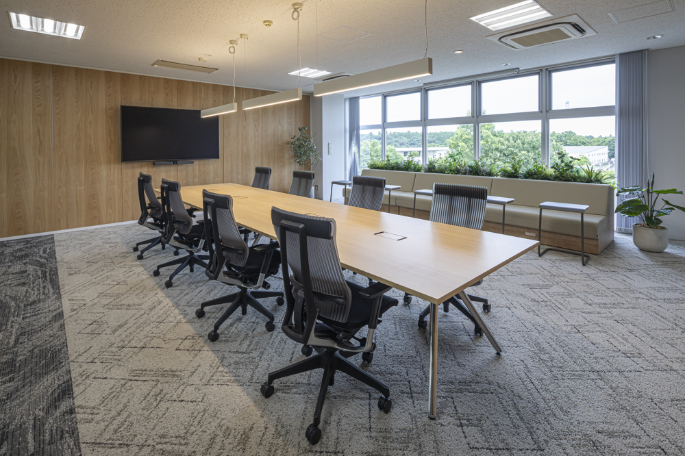 Conference room with large windows